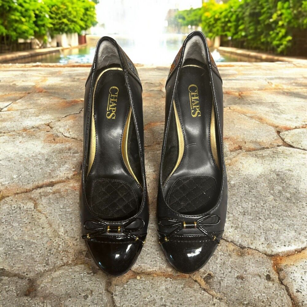 Chaps Black Wedge Pumps Patent Leather Size 7 Women’s - Picture 1 of 7